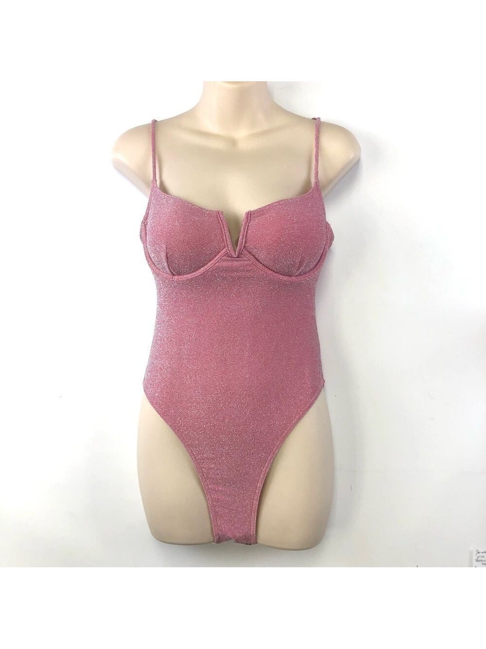 South Beach pink silver sparkle hi-cut one piece sexy Bathing Swim suit Size 8